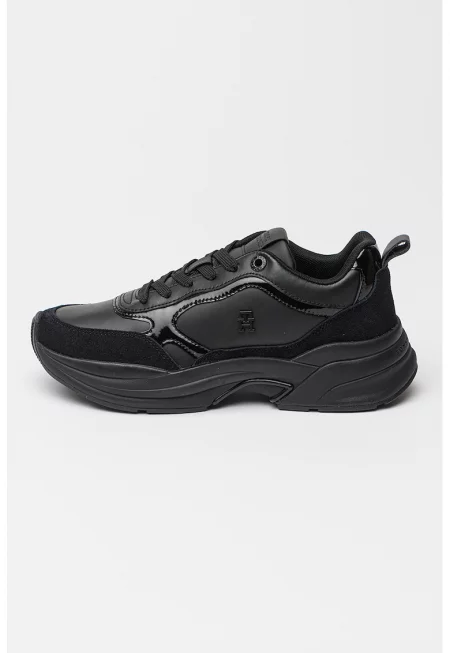 Масивни полускосени маратонки Runner от лачена кожа