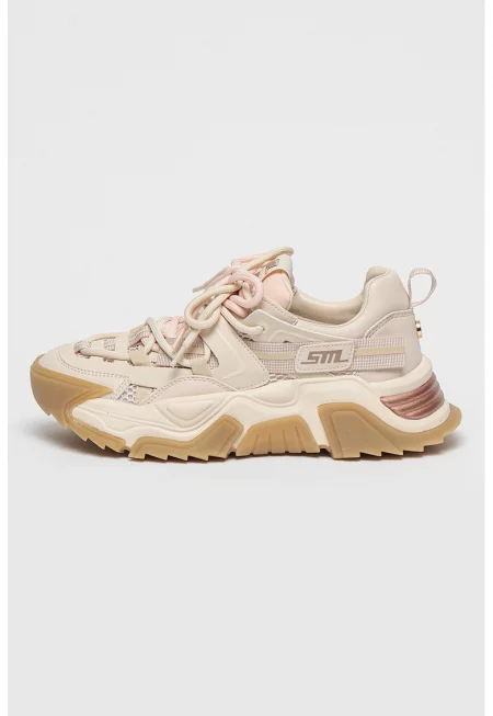 Масивни спортни обувки Kingdom в цветен блок - Пастелнорозов/Мръснобял