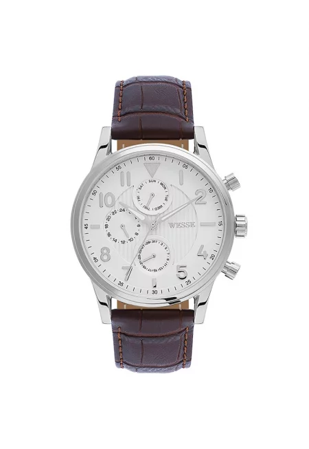 Мъжки часовник  модел WWG200605 - сребрист - кафява каишка - водоустойчивост 5 ATM - кварцов механизъм