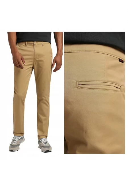 Мъжки къси панталони -  Slim Chino - Slim Fit - Средна талия - Дълги - Джобове - Цип - Памук - 453367 - Бежов