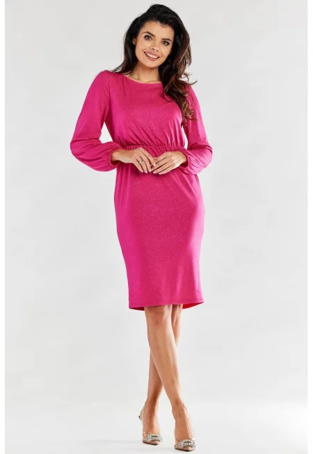 Миди рокля с дълъг ръкав - вталена - полиестер A551