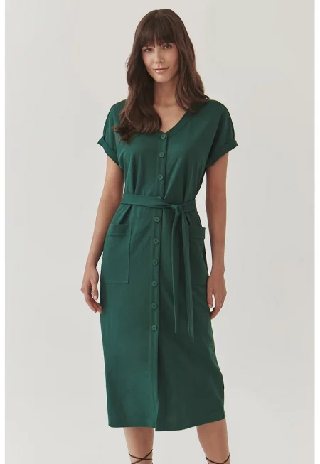 Миди рокля Wankarmi с копчета и връзки - Тъмнозелен