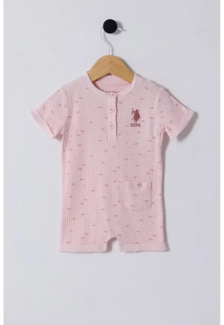 Памучен гащеризон с принт - Пастелнорозов/Прашно розово