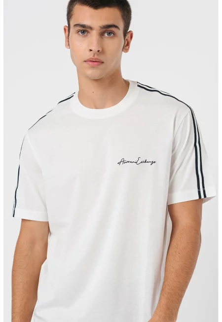 Памучна тениска с овално деколте - Ултрамарин синьо/Бял