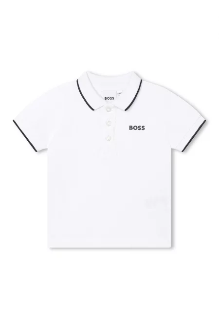 Памучна тениска с яка - Бял