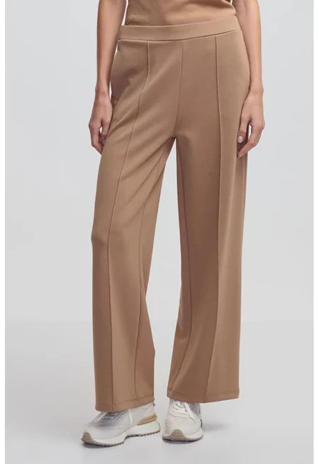 Панталон с широк крачол и висока талия - Бежов