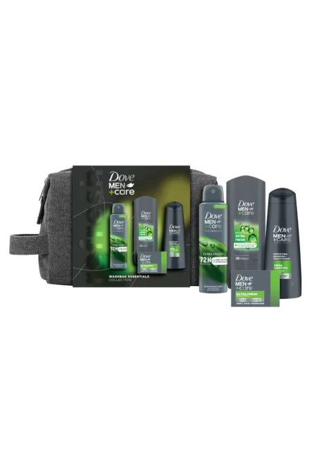 Подаръчен комплект  Men+Care Advanced: Спрей Extra Fresh - 150 мл + Душ гел Dove Men+Care Extra Fresh - 250 мл + Крем сапун Dove Men+Care Extra Fresh - 90 гр + Шампоан Dove Men+Care Clean Fresh - 250 
