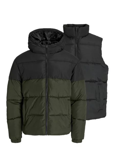 Подплатено зимно яке и елек - 2 части - Зелен/Черен