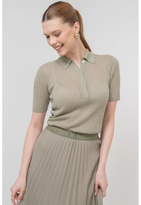 Полупрозрачна тениска Torbole с яка и рипс - Каки