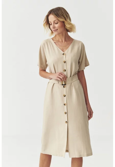 Права миди рокля с шпиц - Светло бежово