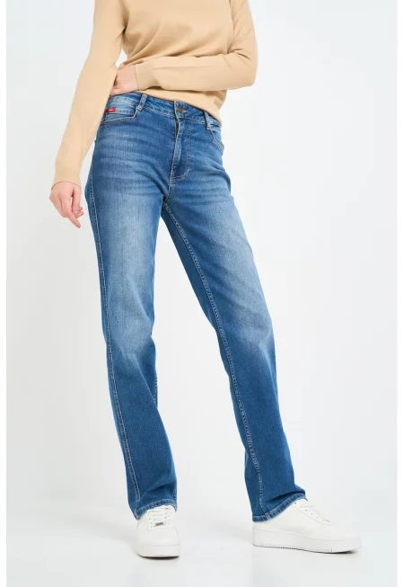 Прави дънки с висока талия - Син