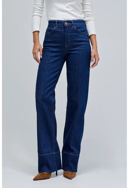 Прави дънки с висока талия - Тъмносин