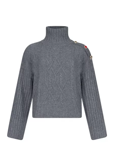 Пуловер с вълна с бижутерски копчета - Сив