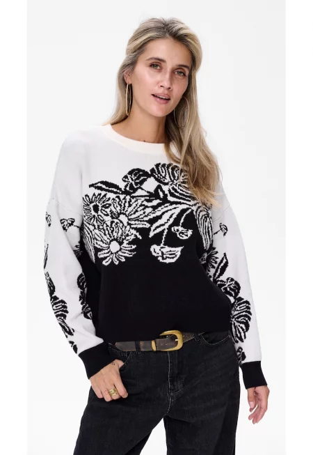 Пуловер със спуснати ръкави и флорален принт Jui