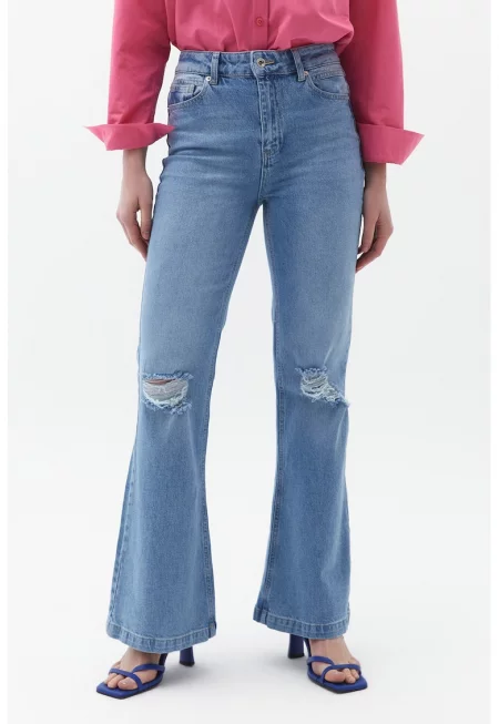 Разкроени дънки - Светлосин меланж