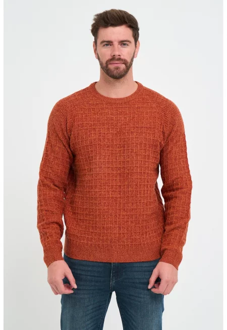 Релефен пуловер с вълна - Тъмно оранжево