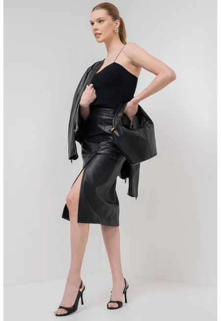 Рипсен топ Affine с тънки презрамки - Черен