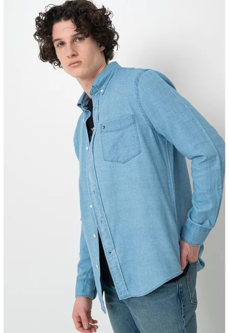 Риза от деним с яка с копчета - Лавандула