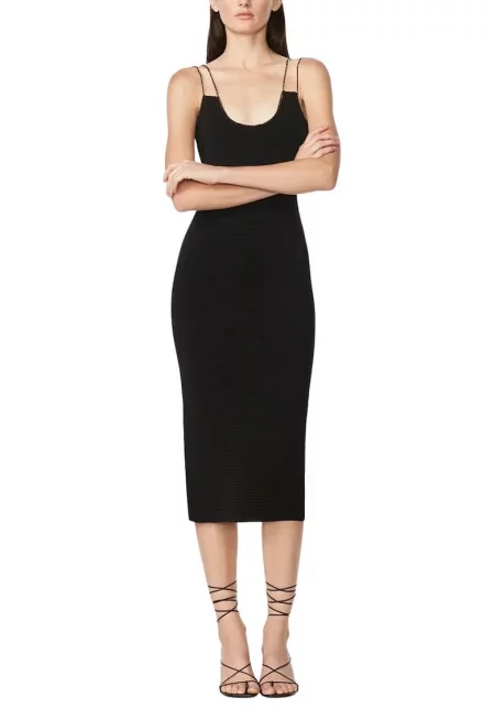 Rochie elastica - accesorizata cu bretele din cristale aplicate manual - Черен