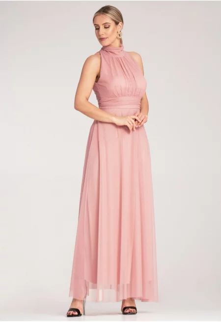 Рокля -  дълга - вечерна - розово - лека материя - полиестер - SM