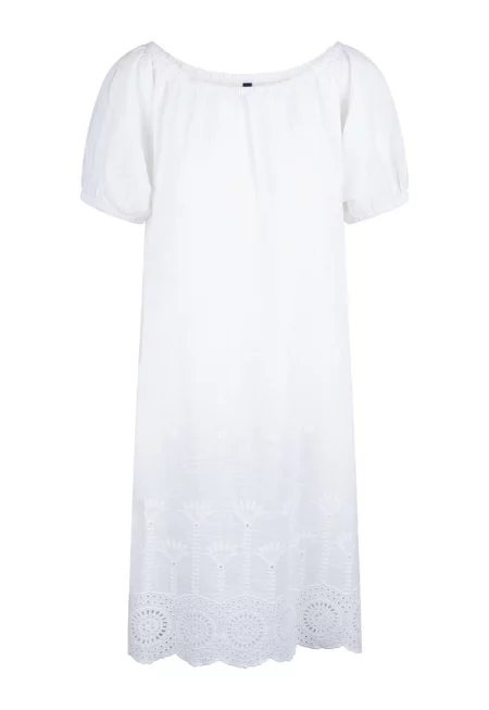 Рокля с къси ръкави и бродерия - Бял