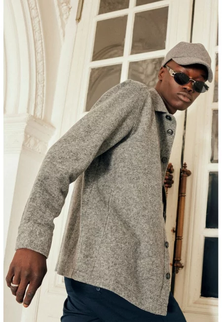 Шакет с вълна с джоб - Сив меланж
