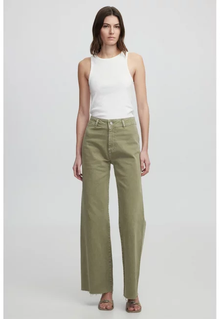 Широки дънки с висока талия - Тъмно каки