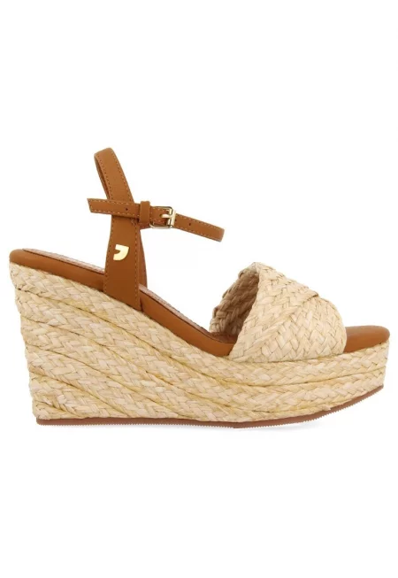 Скосени сандали със сплетен дизайн - Кафяв/Бежов
