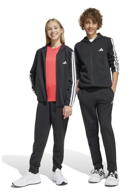 Спортен екип с качулка и лого - Бял/Черен