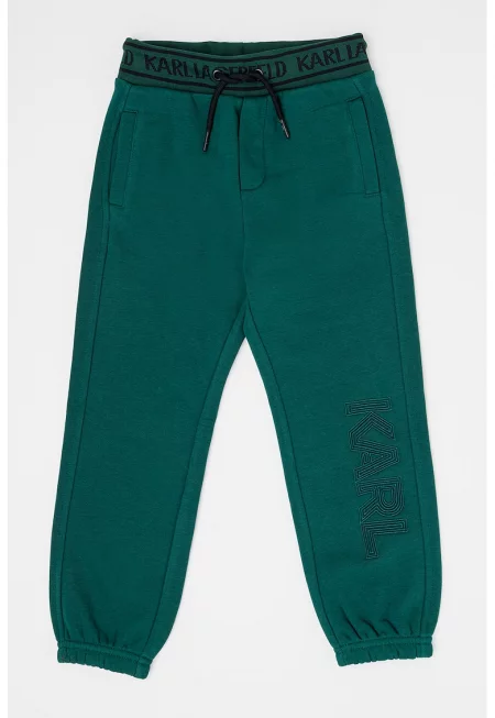 Спортен панталон с лого и връзка - Тъмнозелен