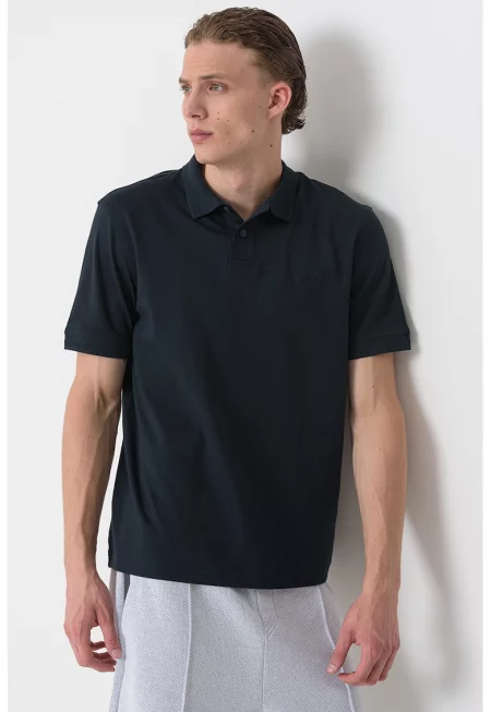 Стандартна тениска с яка и бродирано лого - Ултрамарин синьо