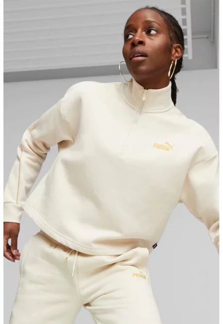 Суитшърт Essentials Minimal Gold с паднали ръкави и цип