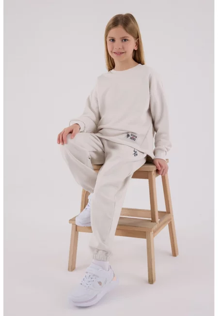 Суитшърт и панталон с лого - 2 части - Светло бежово