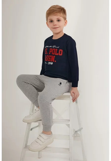 Суитшърт и спортен панталон с лого - Ултрамарин синьо/Сив меланж