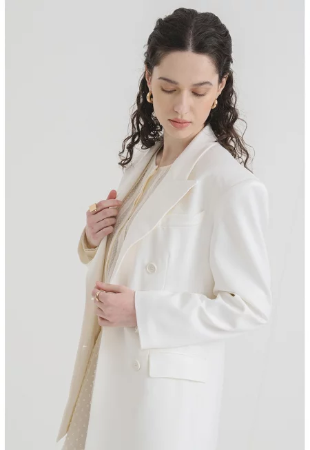 Свободно сако с джобове с капаче - Мръснобял