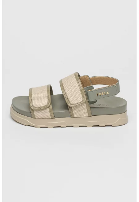 Текстилни сандали с велкро - Сив/Бежов