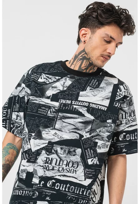 Тениска с фотопринт - Черен/Мръснобял