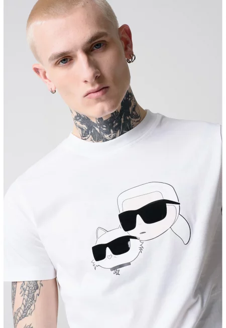 Тениска с овално деколте и лого - Черен/Бял