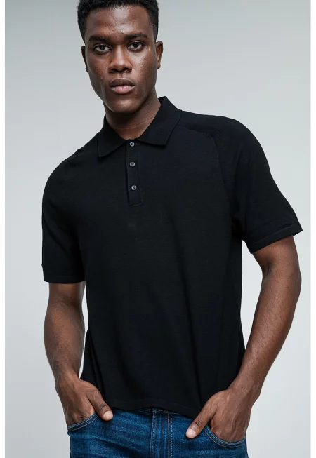 Тениска с яка - Черен