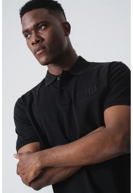 Тениска с яка и лого - Черен