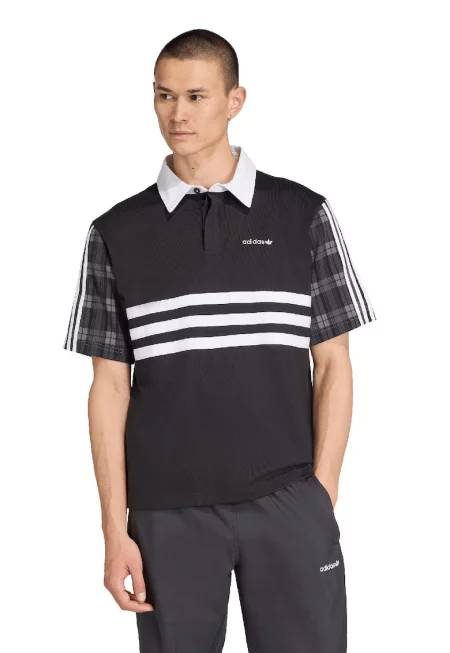 Тениска с яка - карирани джобове и дизайн 2 в 1