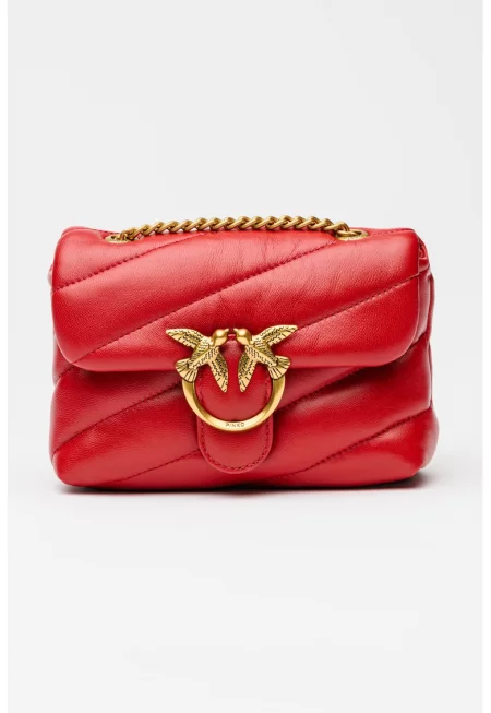Ватирана кожена crossbody чанта  Love Baby Puff - Тъмночервен