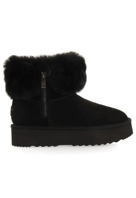 Велурени боти с яка от еко пух - Черен