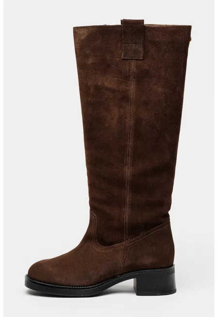 Велурени ботуши до коляното Banner - Тъмнокафяв
