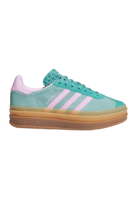 Велурени спортни обувки Gazelle Bold с равна платформа - Светлозелен/Розово