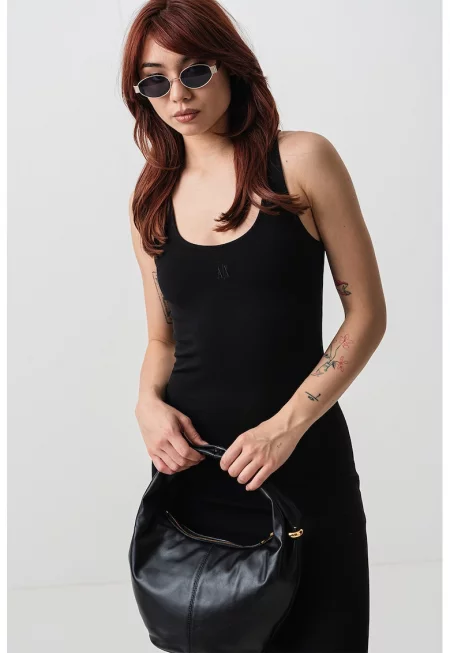 Вталена рокля без ръкави - Черен