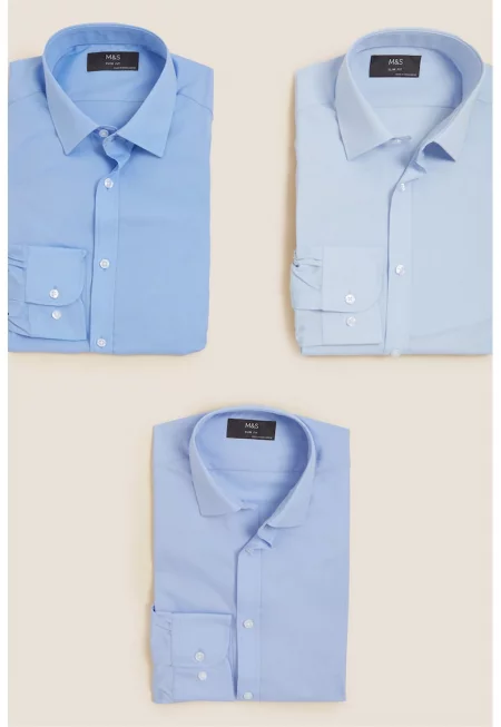 Вталени ризи - 3 броя - Светлосин
