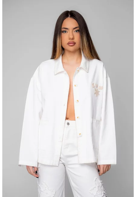 Яке с бродерия Off White/Бежово 20371 - Бял/Бежов