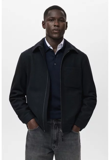 Яке с вълна с цип - Черен