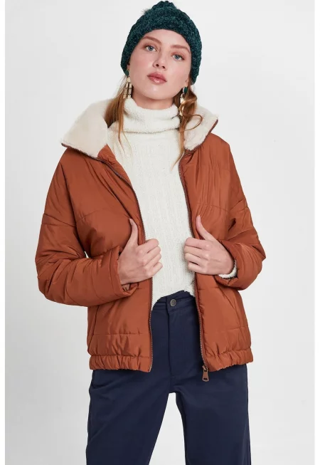 Зимно яке с плюшен детайл - Канелено кафяво